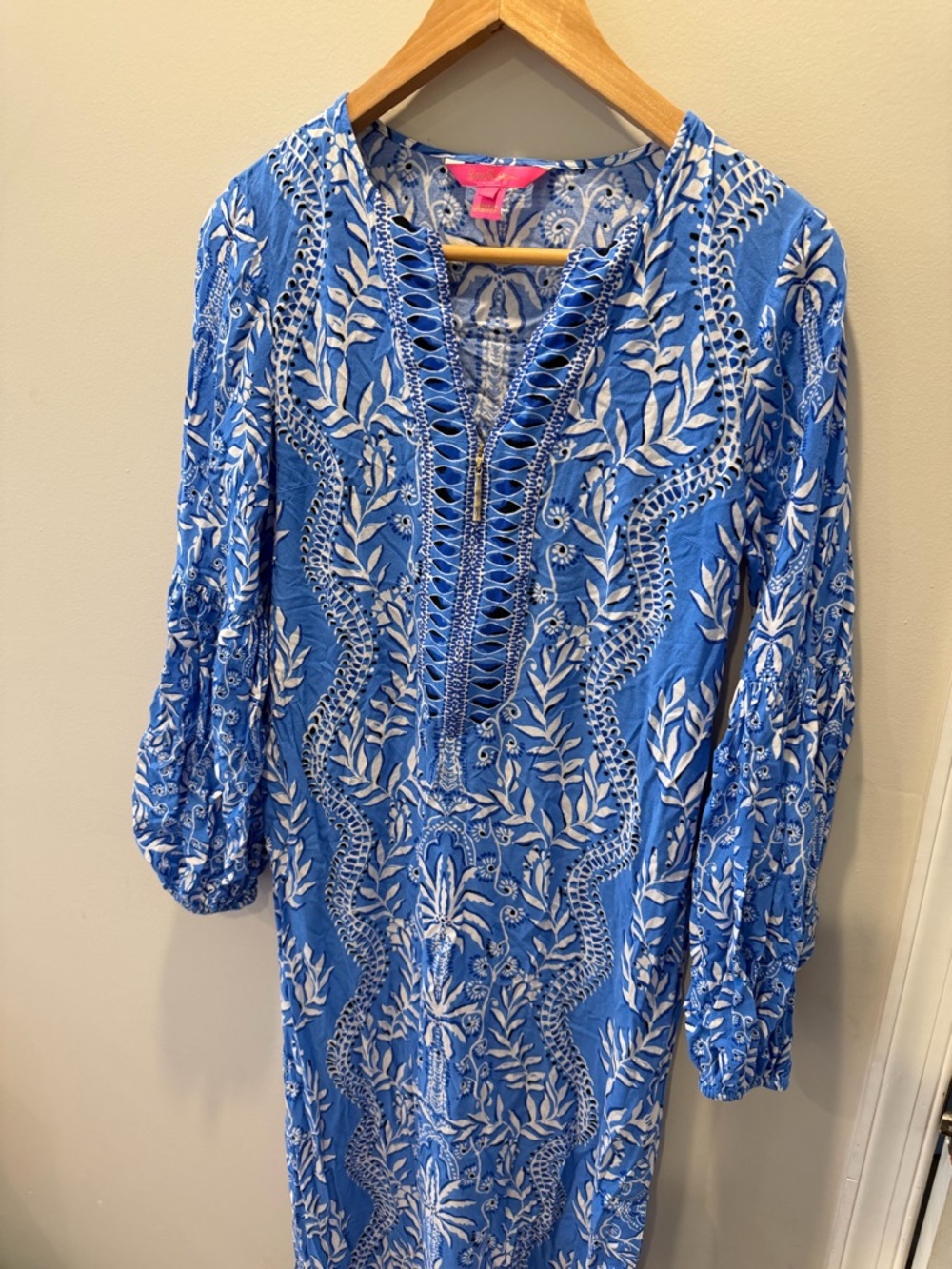 Blue Floral Embroidered Women's Caftan